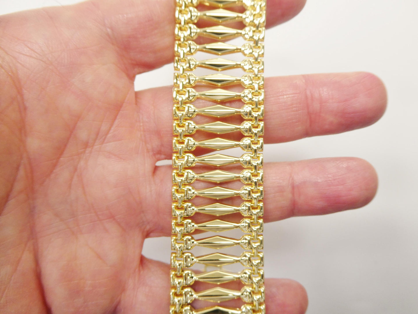 14k yellow gold tone color Cleopatra wide 25MM 7.5 inch bracelet over real 925 sterling silver
