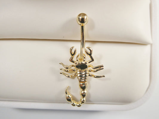 14k real solid yellow gold scorpion dangling belly button ring piercing
