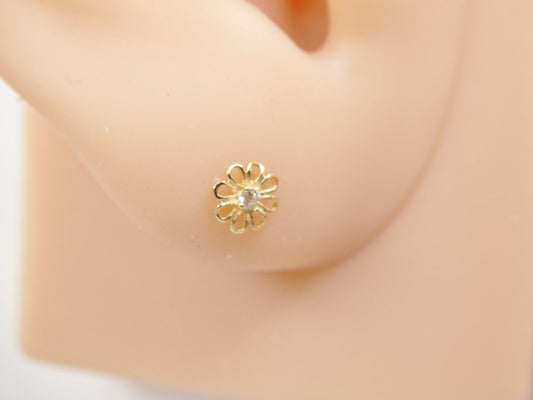10k real solid yellow gold small flower push back earring