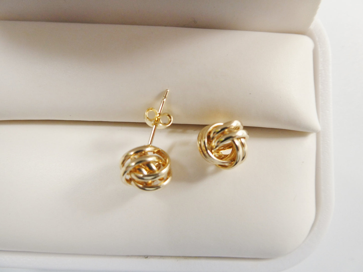 real 10k solid yellow gold push post small loveknot stud earring