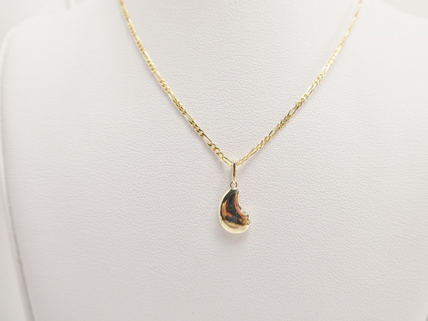 10k real solid yellow gold 18 inch solid figaro chain and teardrop pendent set
