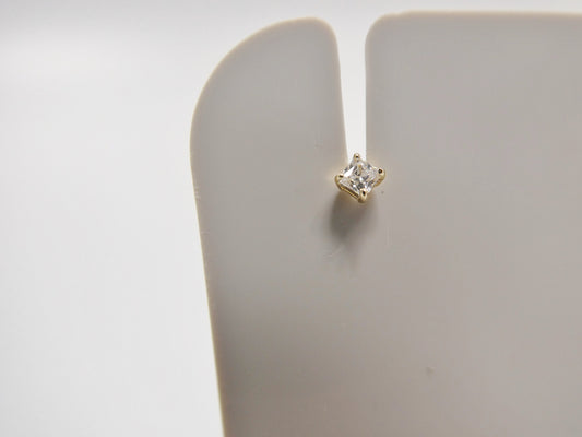 14k real solid yellow gold 2MM stone long post square stud nose ring