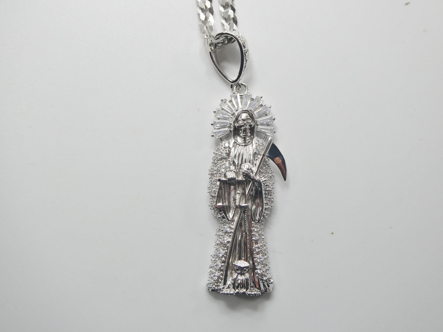 Sterling Silver Santa Muerte Pendant with 24-inch Chain