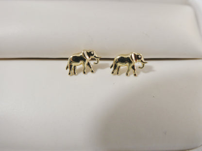 Real 10k Solid Yellow Gold Tiny Elephant Stud Earrings Dainty