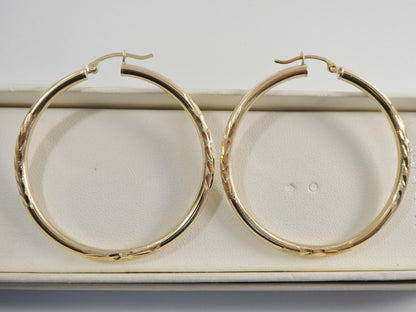 10k Real Solid Yellow Gold Diamond Cut Hoop Earring