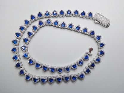 Real  925 Sterling Silver Heart Sapphire Stone Color Necklace