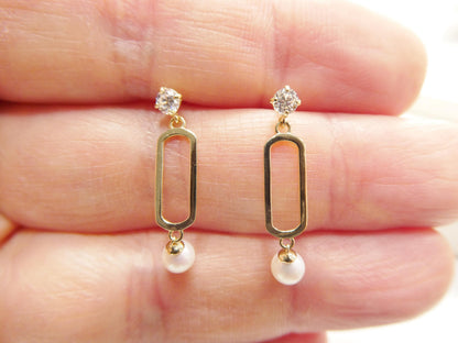 Real 10k Solid Yellow Gold Paperclip Dangling Push Post Earrings