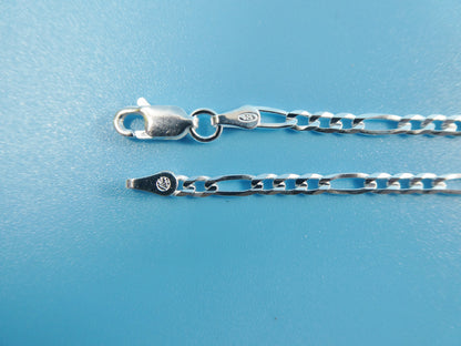 Real 925 Sterling Silver 2.6mm Italian Concave Figaro Solid Chain Lobster Lock Clasp