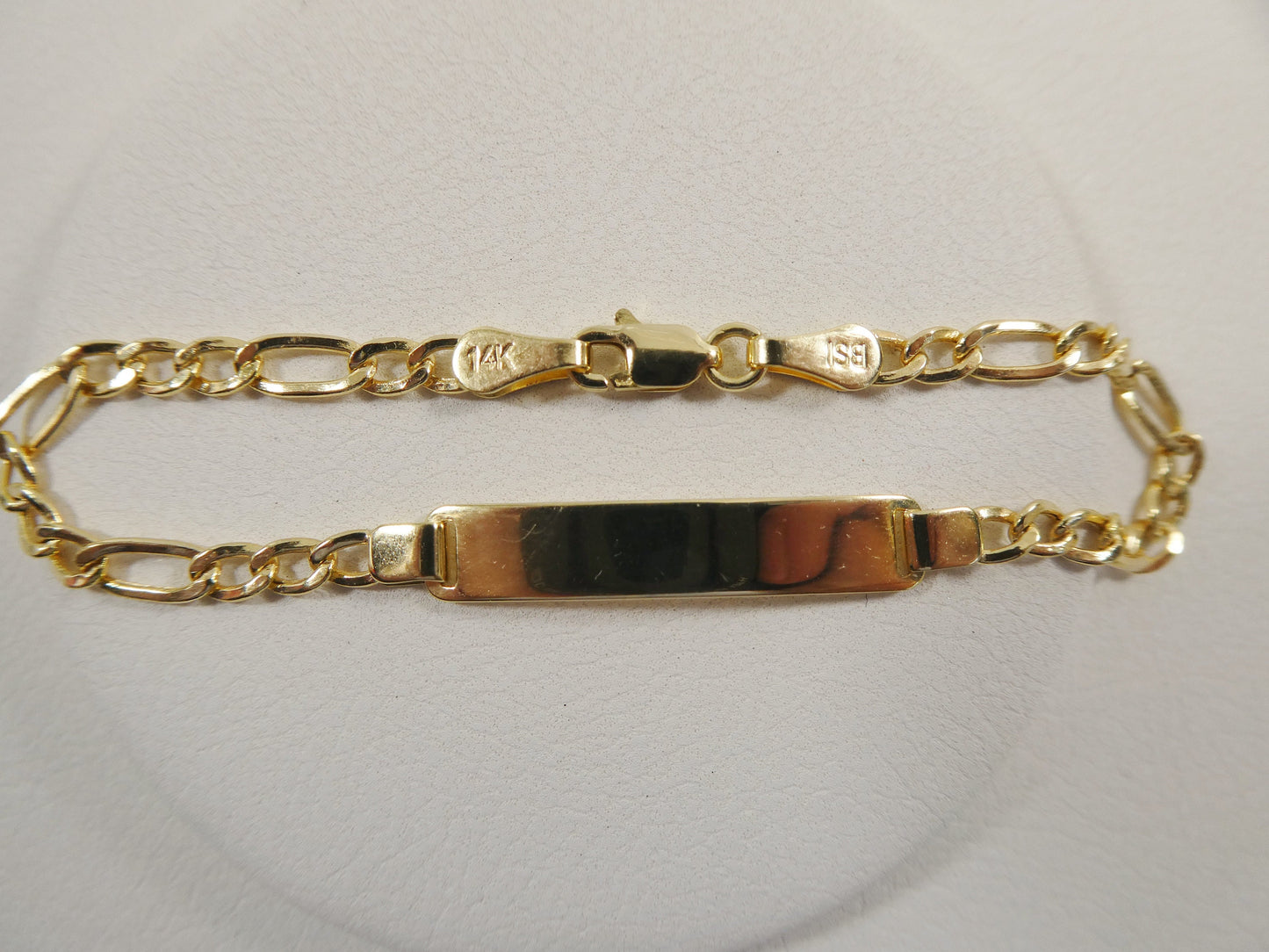 14K real solid yellow gold 6 inch Figaro style baby ID bracelet