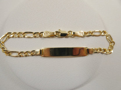 14K Real Solid Yellow Gold 6 Inch Figaro Style Baby ID Bracelet