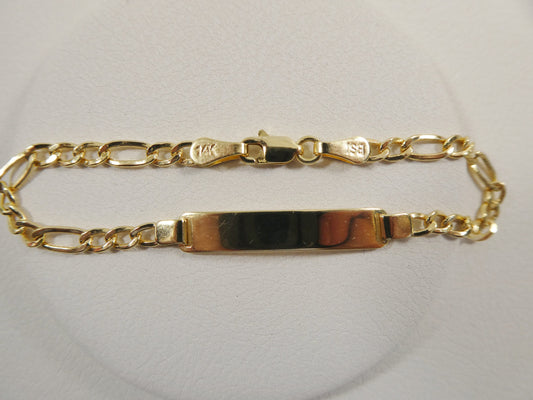 14K real solid yellow gold 6 inch Figaro style baby ID bracelet