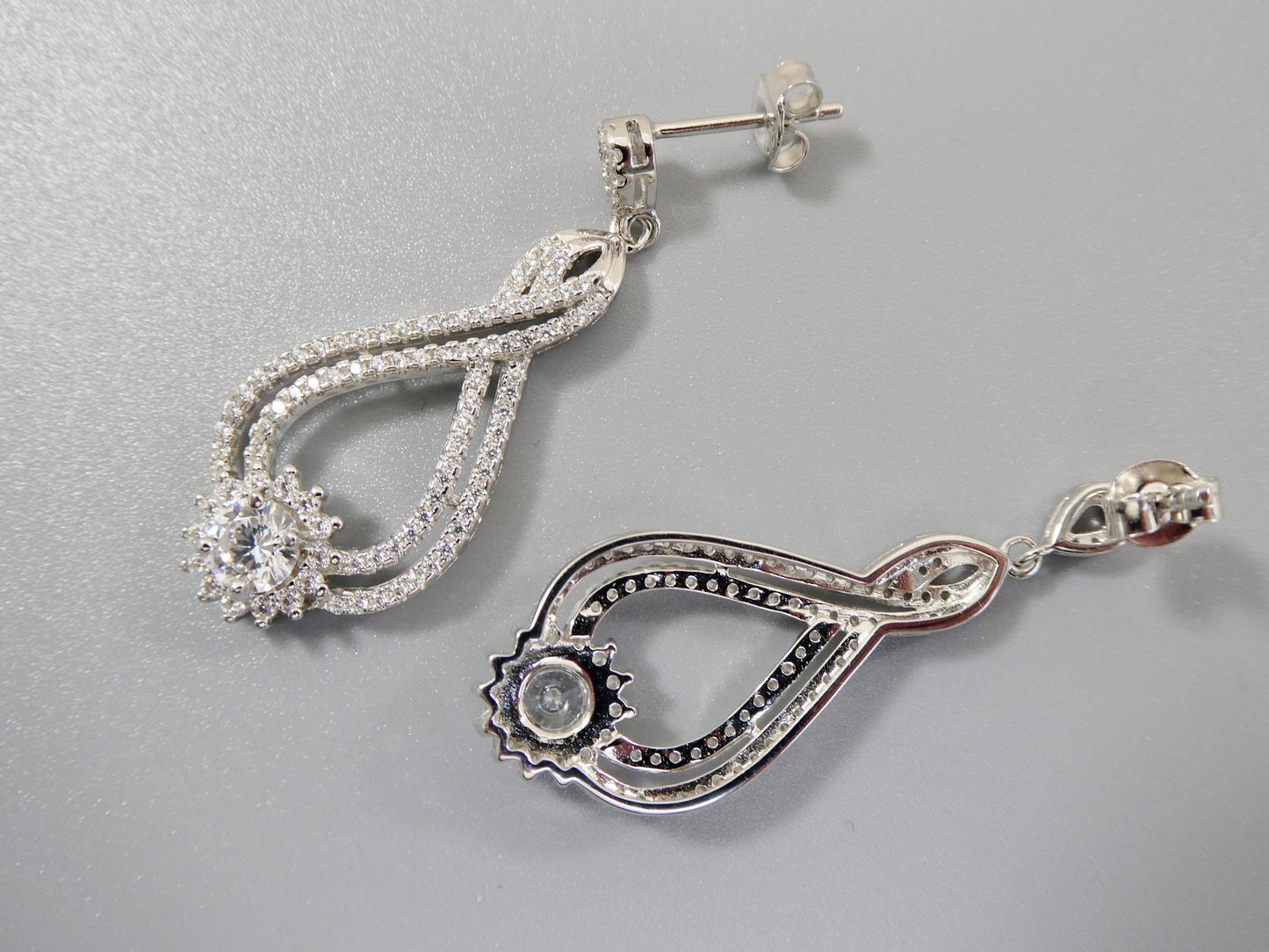 real 925 sterling silver micro pave setting 14k white gold color finish drop earrings