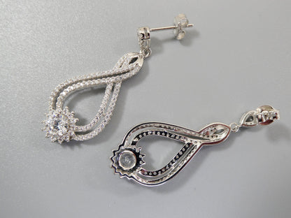 Real 925 Sterling Silver Micro Pave Setting 14k White Gold Color Finish Drop Earrings