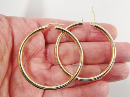 Real 10k Solid Yellow Gold Plain High Polish 45 mm Hoop Huggie Earrings