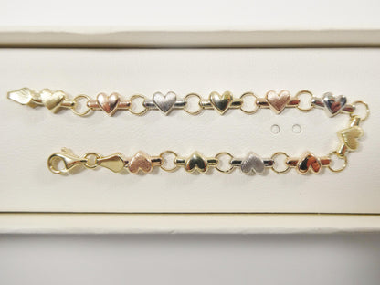 Real 10k Solid Yellow Gold 6 Inch Children/Women XO Heart Bracelet