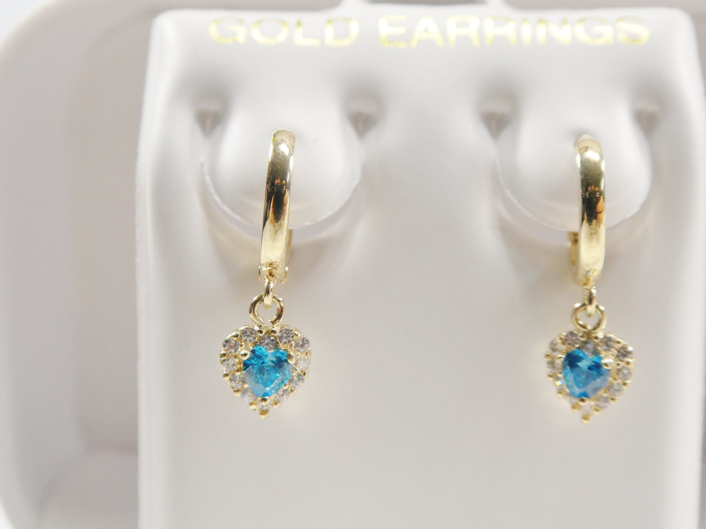 real 10k solid yellow gold birthstone color heart dangling hoop earrings
