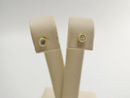 Real 10k Solid Yellow Gold Push Post 3mm Stone Small Stud Earrings