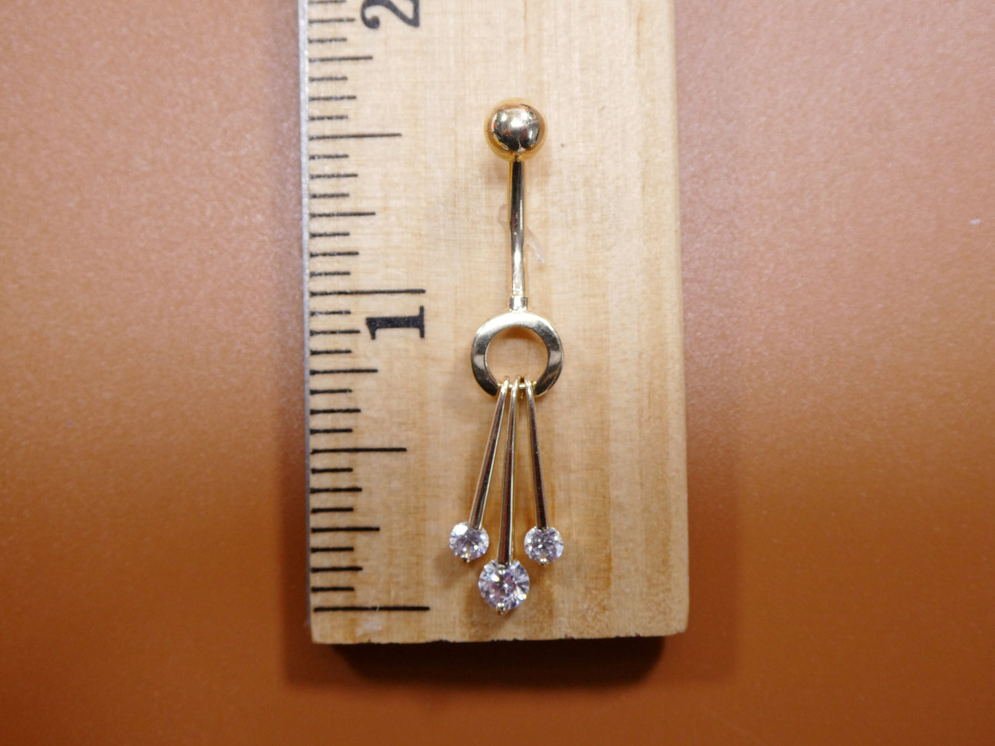 14k real solid yellow gold dangling  belly ring
