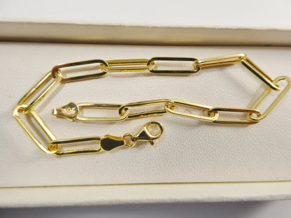 Real 14k Solid Yellow Gold Paperclip 7.25 Inch Bracelet