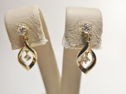 Real 10k Solid Yellow Gold Oval Drop Push Post Earrings