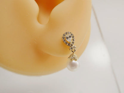 Real 10k Solid Yellow Gold Cultured Freshwater Pearl Push Post Earrings