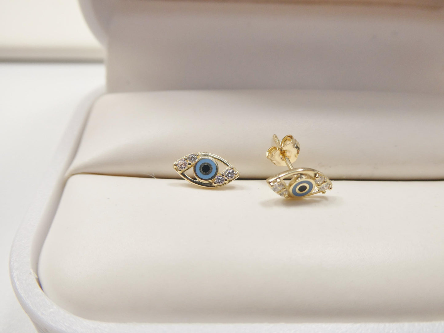 10k real yellow gold evil eye push post earrings