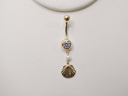 14k Real Solid Yellow Gold Mother of Pearl Turtle Belly Button Ring Piercing