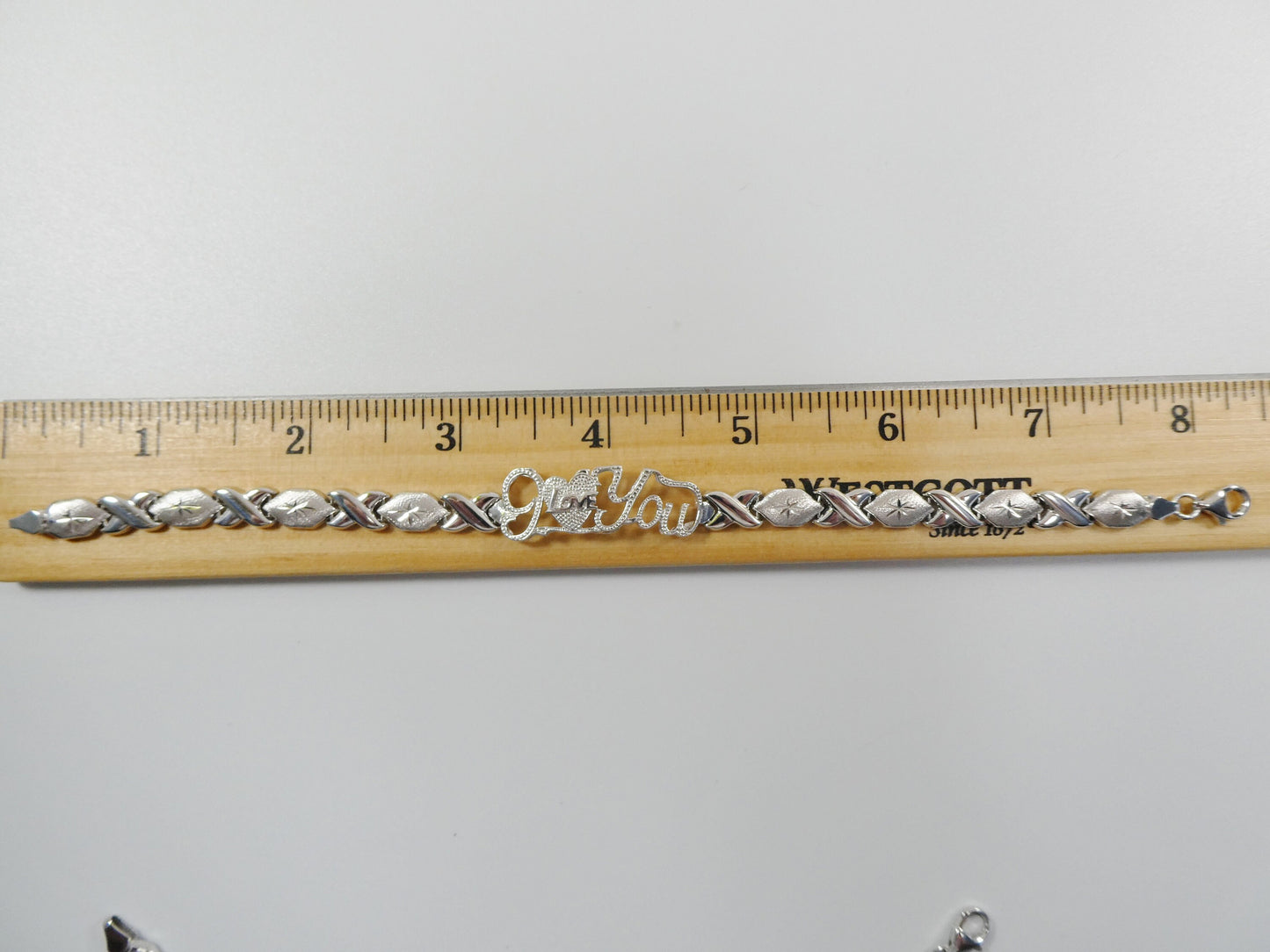 Sterling Silver I Love You XO Bracelet - 14k White Gold Finish