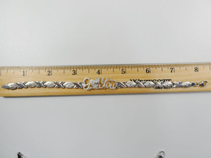 Sterling Silver I Love You XO Bracelet - 14k White Gold Finish