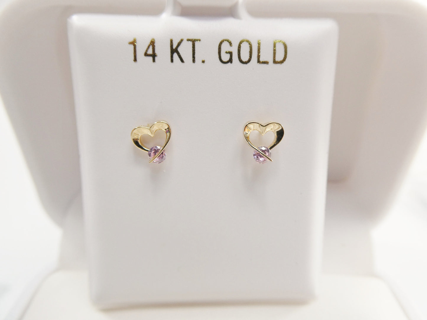 14k real solid yellow gold screw back children earrings birth stone heart shape
