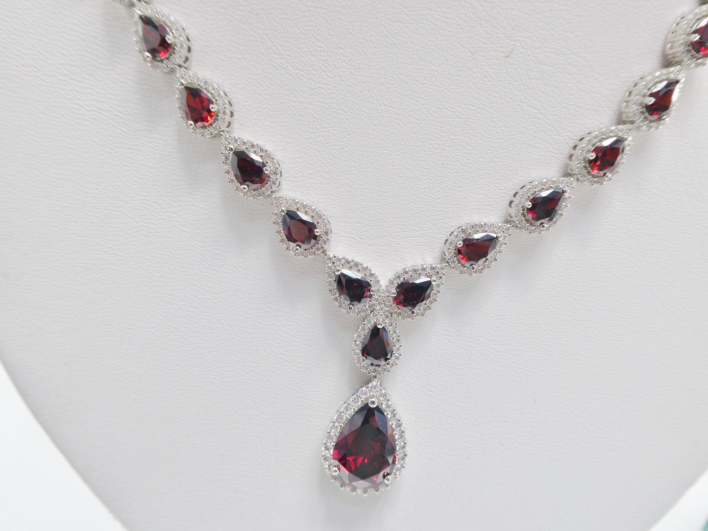 real 925 sterling silver teardrop red garnet women necklace
