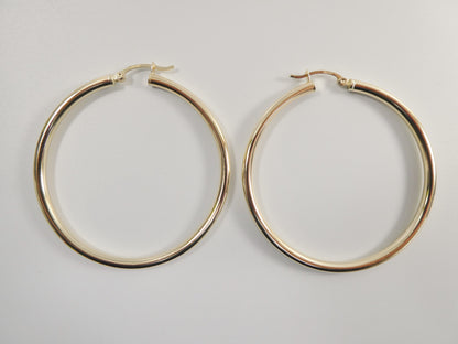 Real 10k Solid Yellow Gold Plain High Polish 45 mm Hoop Huggie Earrings