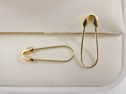 real 10k solid yellow gold safety pin dangle drop earrings