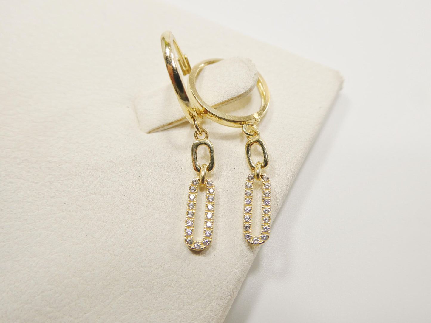 real 10k solid yellow gold paperclip dropping earrings