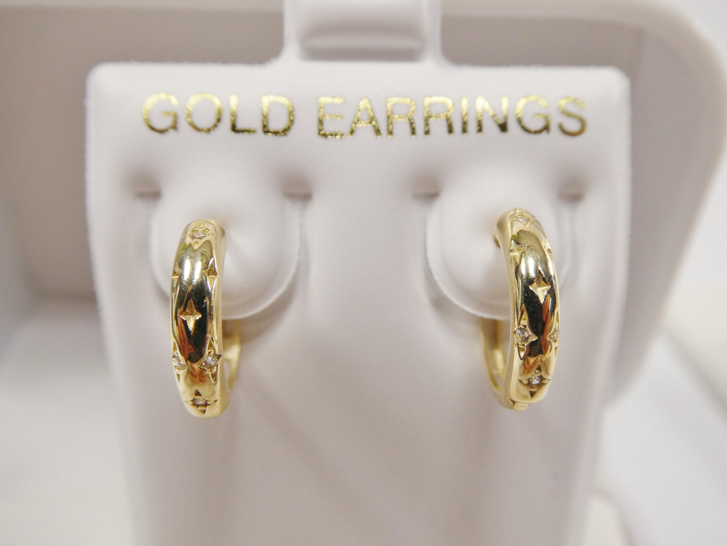 real 10k solid yellow gold cz earring / cartilage daith hoop huggie earring