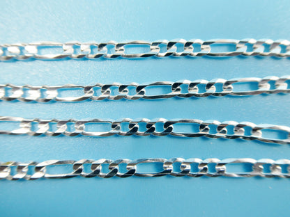 Real 925 Sterling Silver 3.5mm Italian Concave Figaro Solid Chain Lobster Lock Clasp