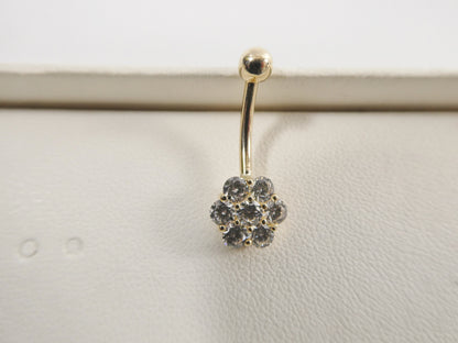 14k real solid yellow gold full stone flower belly button ring piercing