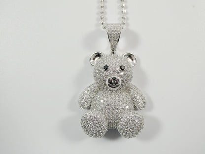Real 925 Sterling Silver Teddy Bear Pendent and 2mm 20 Inch Moon Cut Chain