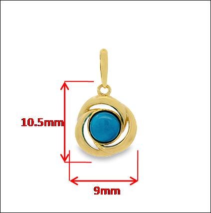 10k Yellow Gold Singapore Chain Necklace turquoise center flower Pendant