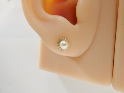 Real 10k Solid Yellow Gold Freshwater Cultured Pearl Screw Back Stud Earrings