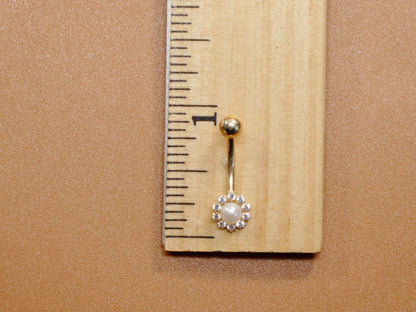 14k Real Solid Yellow Gold Freshwater Pearl Belly Ring