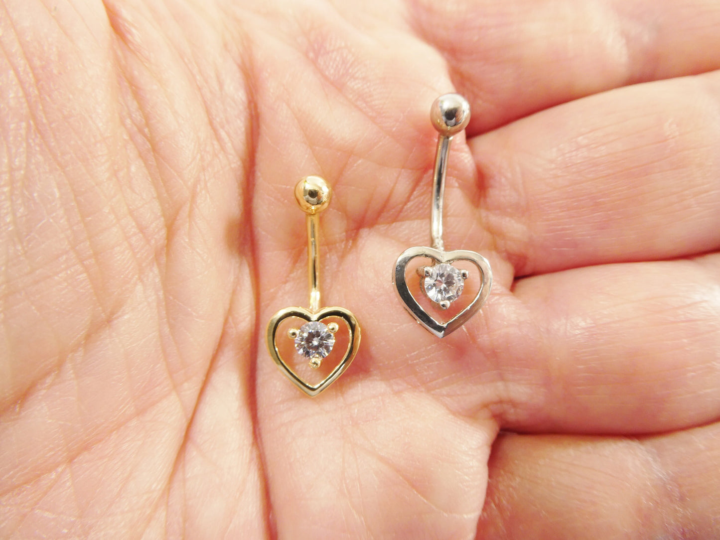 14k real solid yellow gold heart belly button ring piercing