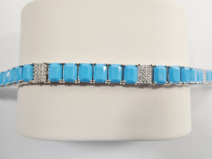 7 inch Real 925 Sterling Silver Rectangle Turquoise Tennis Bracelet