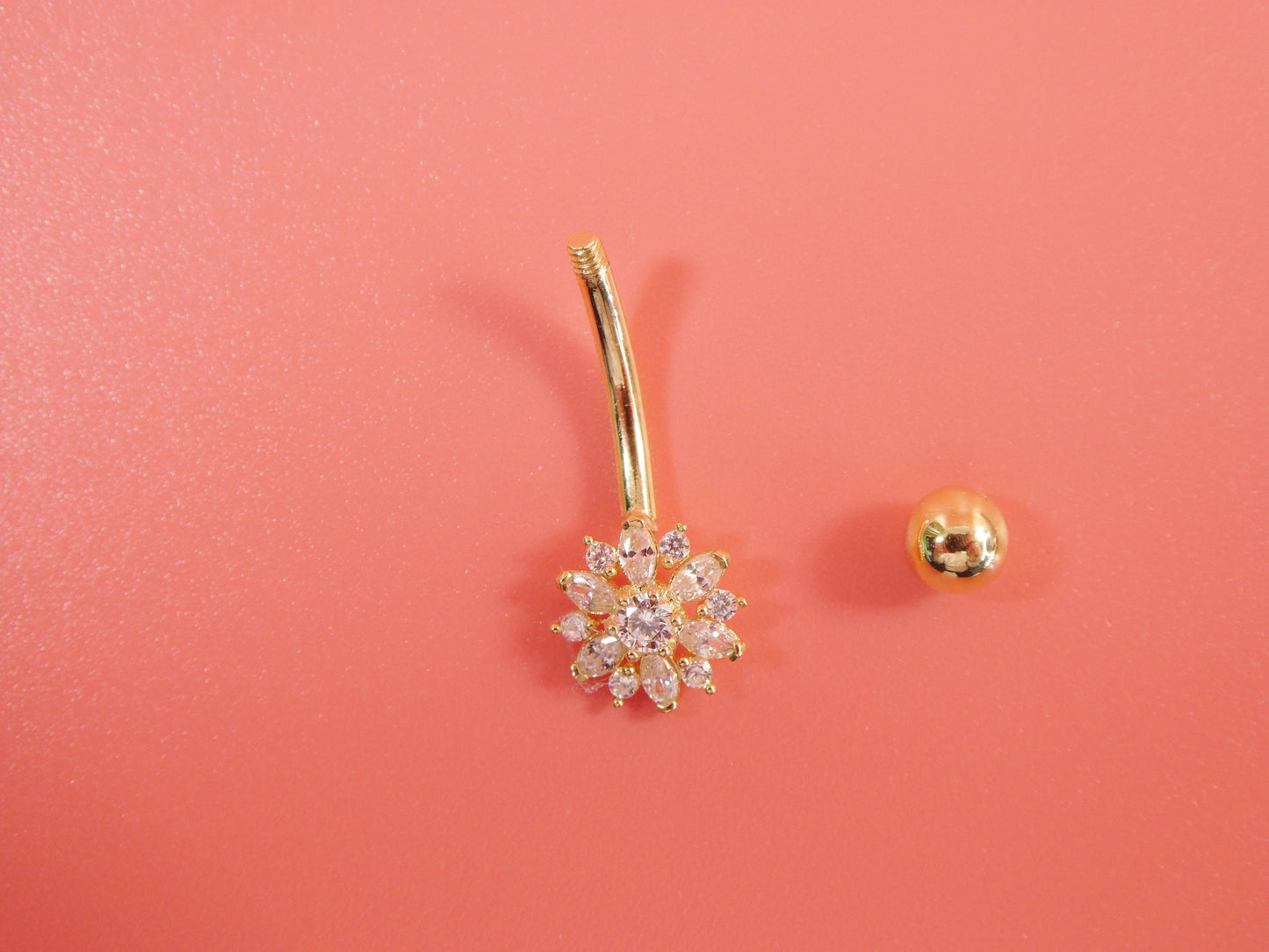 14k real solid yellow gold flower belly button ring piercing