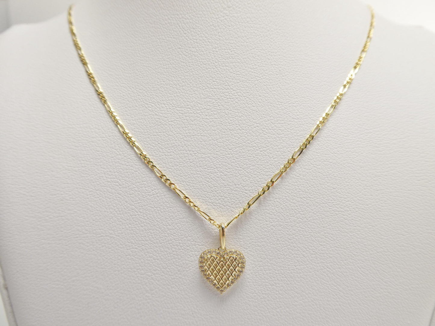 10k real solid yellow gold 18 inch solid figaro chain and heart pendent set