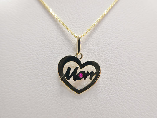 14k real solid yellow gold mom heart pendent and cable necklace