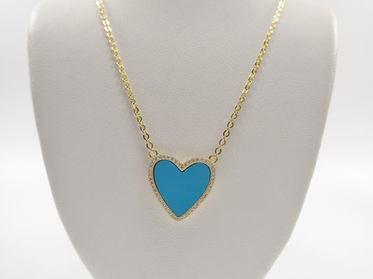 real 925 sterling silver turquoise/ mother of pearl /red enamel necklace 14k yellow gold finish