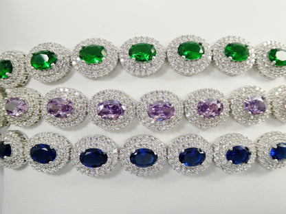 7 Inch Real 925 Sterling Silver Large Color Stone Ladies Bracelet