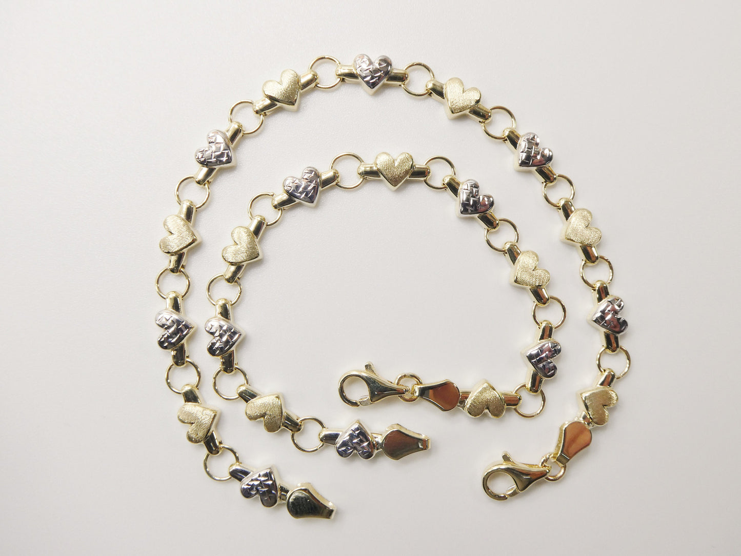 10k Solid Yellow Gold Heart Bracelet - Two Tone XO Bracelet