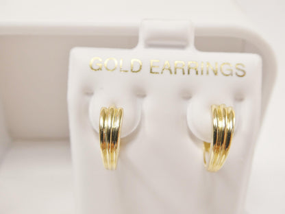 Real 10k Solid Yellow Gold Designer Hoop Huggie Earrings